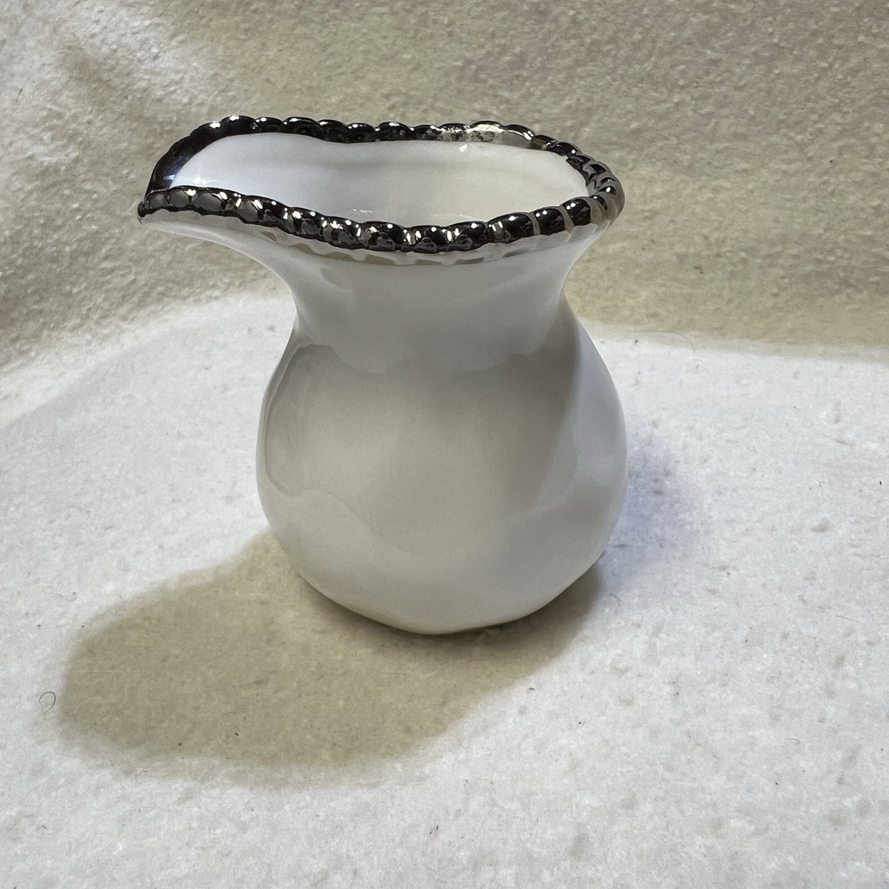 Pampa Bay Small Salerno Porcelain Creamer White Titanium Beaded Silver Trim